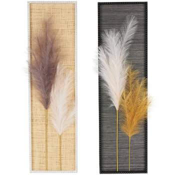 Olivia & May Set of 2 Wood Handmade 3D Pampas Stem Wall Decors with Textured Backing and Beaded Frame Brown