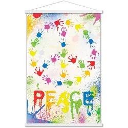 Trends International Peace Sign - Hands Premium Framed Wall Poster Prints White Hanger Bundle 22.375" x 34"