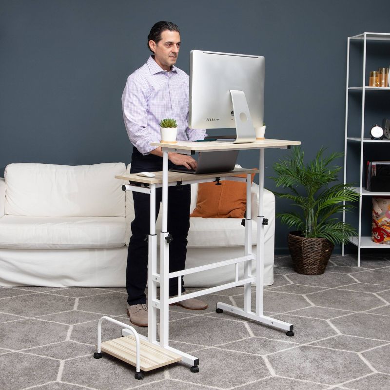 White Rolling Sitting/Standing Desk with Side Storage - Mind Reader, 2 of 8
