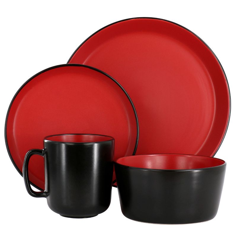 Elama Bacarra 16 Piece Stoneware Dinnerware Set in Two Tone Black and Red, 2 of 10