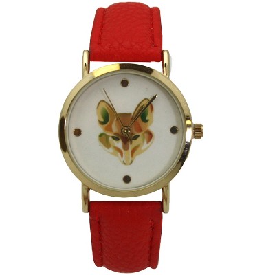 OLIVIA PRATT FOX FACE LEATHER STRAP WATCH