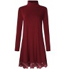 Women Knitting Turtleneck Long Sleeve Loose Lace Spliced Cotton Casual T Shirt Dress - 4 of 4