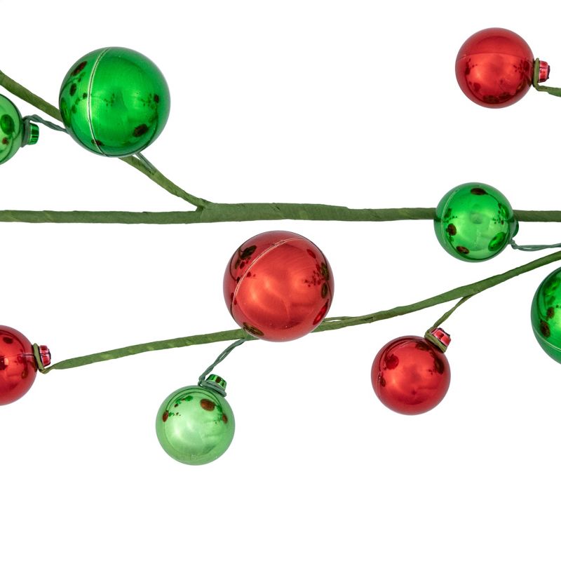 Northlight 4' x 6" Green and Red Ball Ornament Christmas Garland, Unlit, 2 of 5