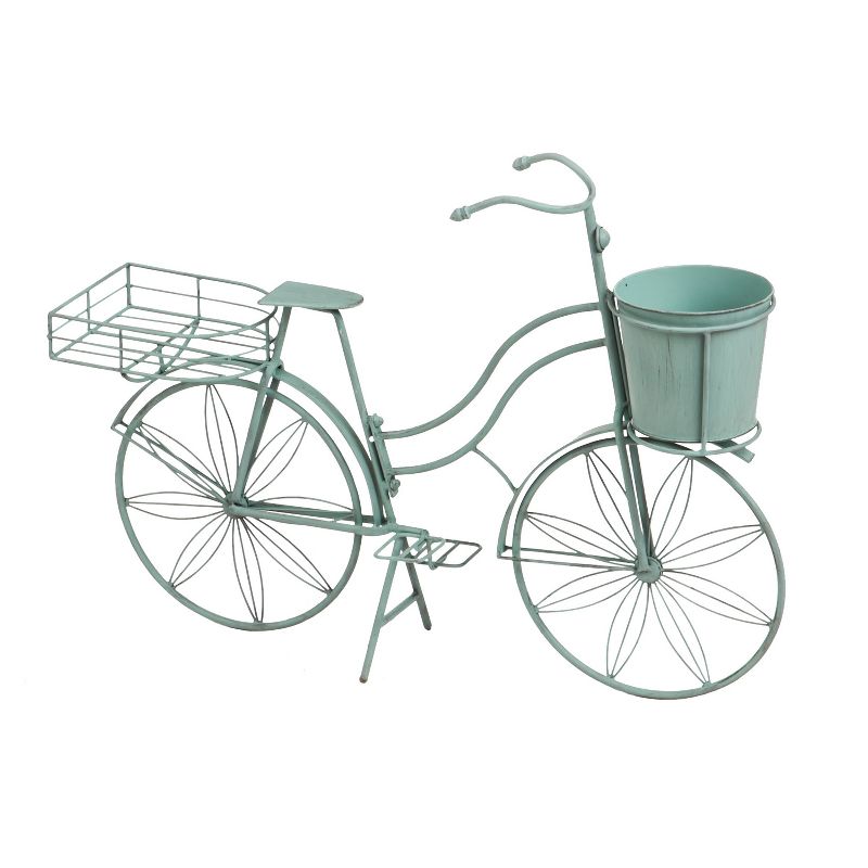 Evergreen Vintage Teal Bicycle Planter Outdoor Safe Decor, 1 of 6