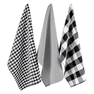 Design Imports  Dishtowel Set Gingham/Buffalo Check 3 Piece, 20X30", Black - 1 of 4