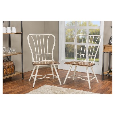 Set of 2 White Metal and Cane Windsor Dining Chairs