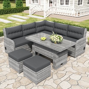 YOOCOZZ  Patio Rattan Furniture Set with Adjustable Table and Recliners - 1 of 4