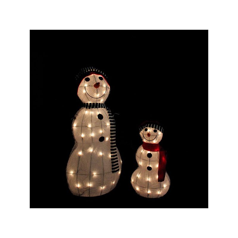Northlight Set of 2 Lighted 3-D Tinsel Snowman Family Christmas Yard Art Decoration 32", 2 of 5