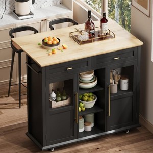 Kitchen Island with Storage, 41'' Storage Island with Drawer, Open Shelf and Door Cabinet, Rolling Cart - 1 of 4