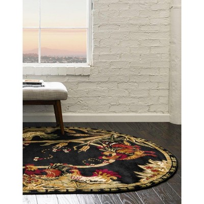 Black Oval Floral Synthetic Indoor Easy Care Rug 4' x 6'