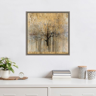Gold Abstract Autumn Tree Framed Canvas Wall Art