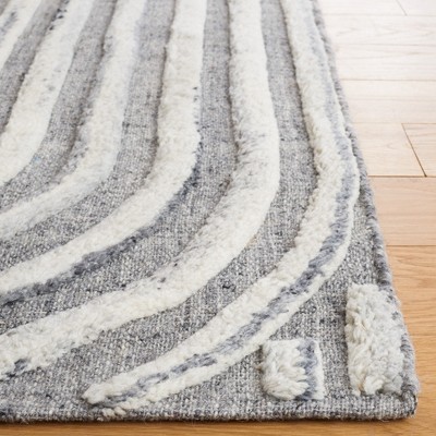 Gray and Ivory Wool Cotton Handmade Rectangular Area Rug 4' x 6'