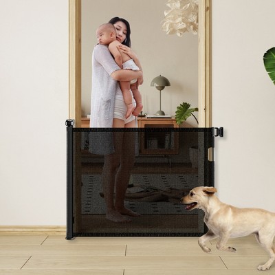 Lirago 2 Pack Retractable Baby Gate for Stairs with Door Pressure Mounted Walk Through Gate for Dogs Extends Wide for Indoor Outdoor Use Black