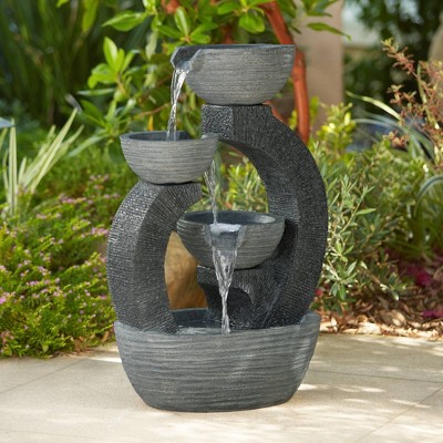 Gray Faux Stone LED Lighted Cascading Outdoor Floor Fountain