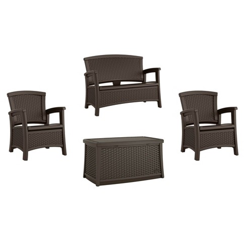 Suncast Elements Wicker Design Loveseat Resin Club Chairs
