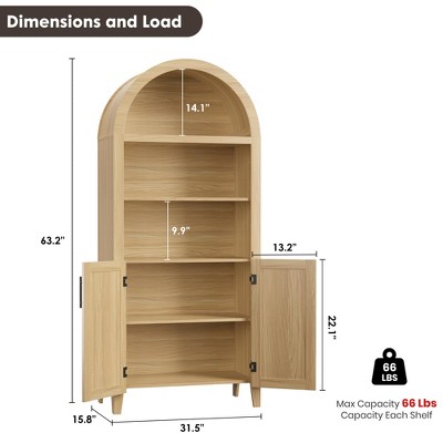 Dimensions diagram for arched bookcase with doors