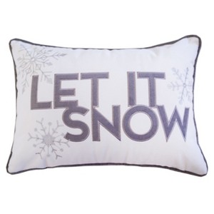 Gulches "Let It Snow" White Velvet Lumbar Pillow,14x20 with Insert, Winter Sofa Accent with Frosted Berries Trim - 1 of 4