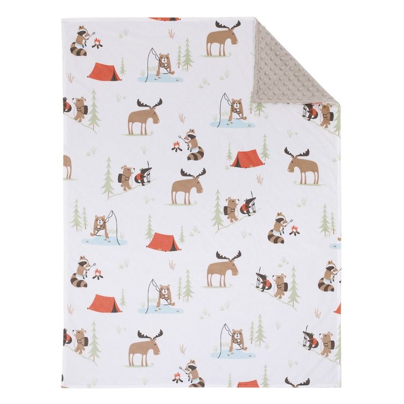 Little Love by NoJo Camping White, Gray, and Orange Moose, Tents, and Fishing Super Soft Baby Blanket, 2 of 5