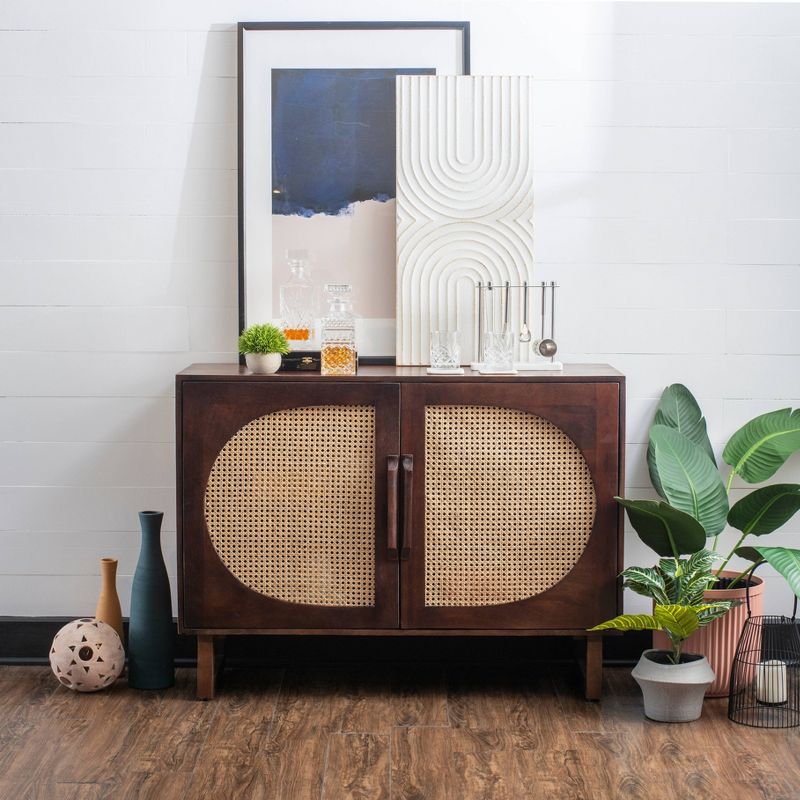 46&#34; Leilani Mid-Century Modern Cane Front Console Solid Wood 2 Door Storage Brown - Powell, 3 of 16