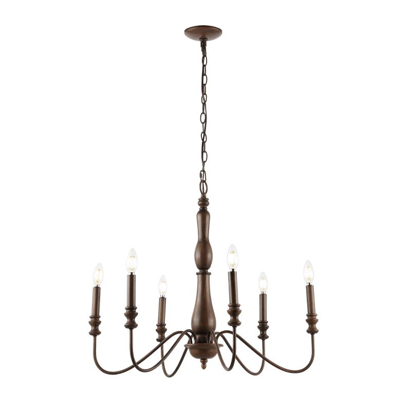29&#34; 6-Light Victoria Rustic Midcentury Iron LED Chandelier Brown - JONATHAN Y, 1 of 12