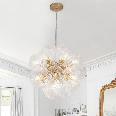 LLHZSY Modern 12-Lights Clear Swirled Ribbed Glass Globe Bubble Chandelier-Gold-18 1/2"