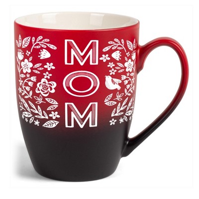 Elanze Designs Mother's Day Appreciation Coffee Cup Mug 12 Ounce Ceramic With Ombre Gradient Mom Floral Pattern Red and Black