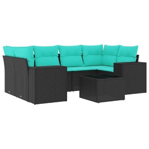 vidaXL 7 Piece Patio Sofa Set with Cushions Black Poly Rattan - Black - 1 of 4