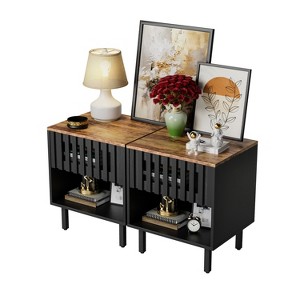 VYNXARIA Cabint with Grille Striped Doors, Mid Century cabint/NightstandS/TV stand, Bedside Table with Slatted Drawer Decor - 1 of 4