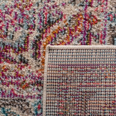 Beige and Fuchsia Geometric Rectangular Area Rug