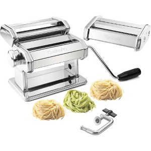 Pasta Maker Machine- Heavy Duty Chrome Coated Steel with Fettucine & Spaghetti Attachments, Rollers w Adjustable Thickness, Hand Crank, Recipe Guide - 1 of 4