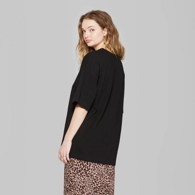 Women's Oversized Elbow Sleeve Crewneck T-Shirt - Wild Fable Black