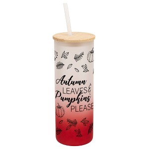 Elanze Designs Autumn Leaves & Pumpkins Please Harvest Wrap-Around Design 25 Ounce Frosted Gradient Glass On-The-Go Coffee Travel Skinny Tumbler Mug - 1 of 1