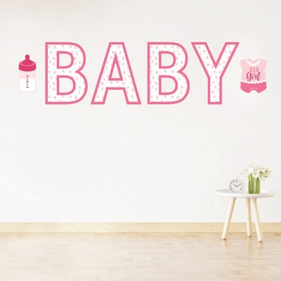 Big Dot of Happiness It's a Girl - Peel and Stick Pink Baby Shower Standard Banner Wall Decals - Baby