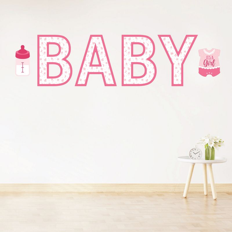 Big Dot of Happiness It's a Girl - Peel and Stick Pink Baby Shower Standard Banner Wall Decals - Baby, 1 of 9