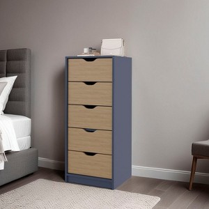ORRD 5-Drawer Dresser Blue & Natural Oak - Modern Storage Chest for Bedroom Organization, Space Saving Design - 1 of 4