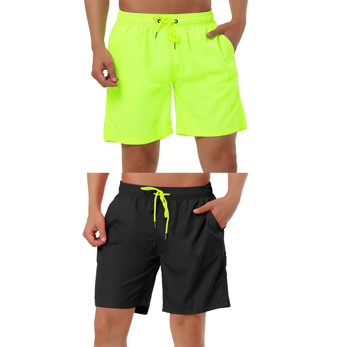 Мужские шорты Lars Amadeus Solid Color Drawstring Swimming Pool Beach Board Shorts 2 Packs Blue/Light Blue 34, цвет: Чёрный — фото 1