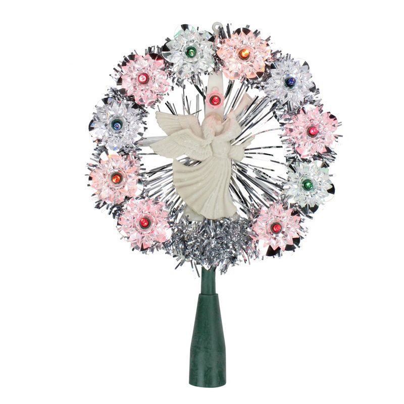 Northlight 7.5" Pre-Lit Silver Tinsel Wreath with Angel Christmas Tree Topper - Multi Lights, 2 of 5