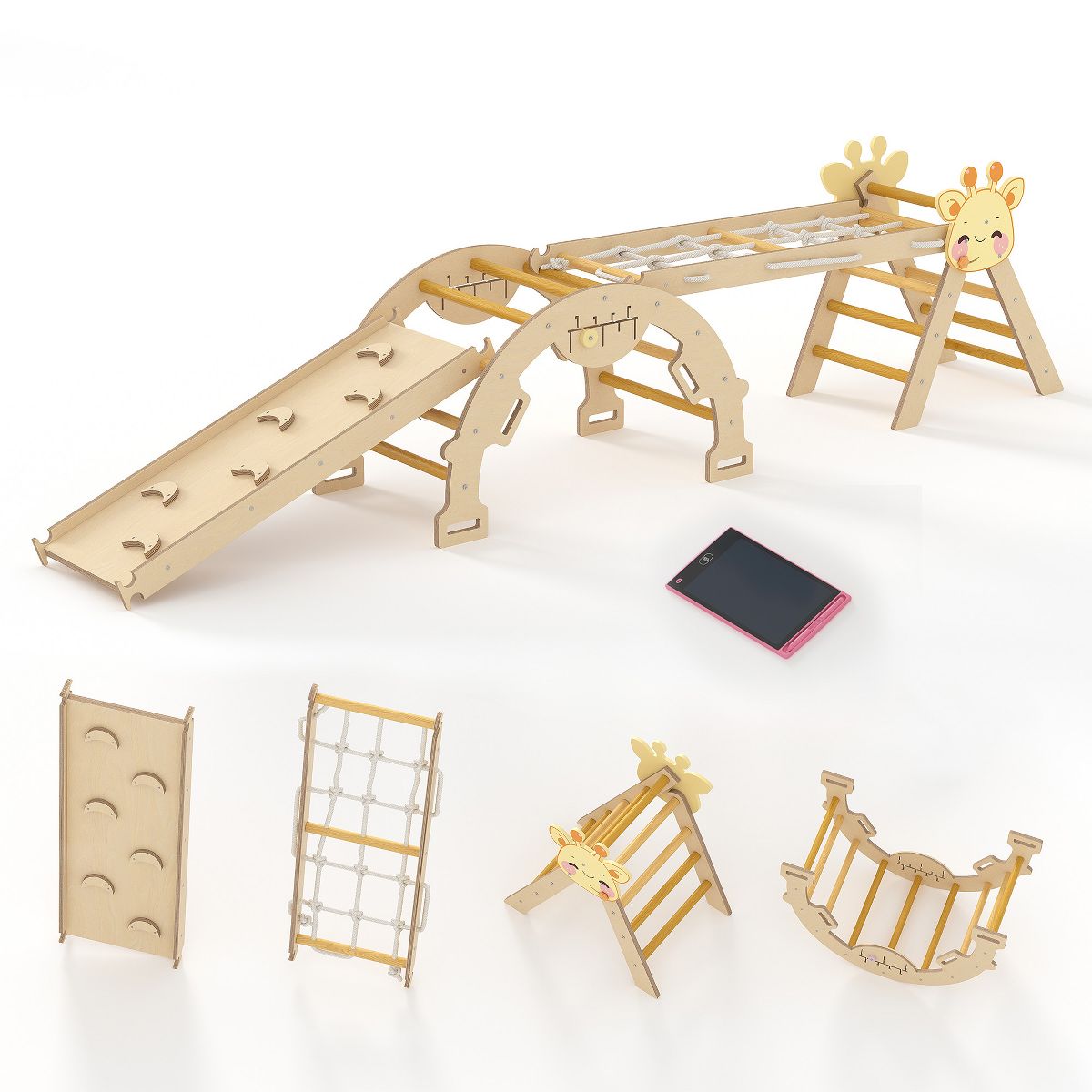 Pikler Triangle Set,7 in 1 Toddler Climbing Triangle Indoor,Foldable Toddler Climbing Toys Indoor 1-3,Pikler Triangle Climbing Toys for 1 Year Old