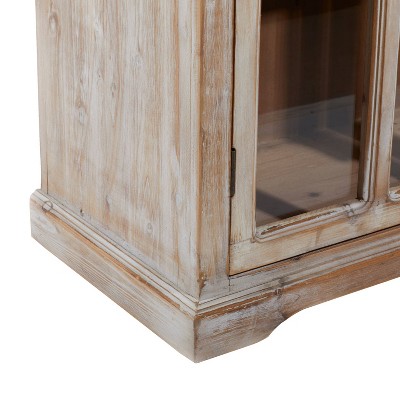Weathered Brown Wood and Glass Farmhouse Accent Cabinet
