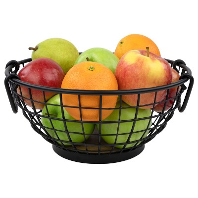Black Steel and Light Wood Rustic Fruit Bowl