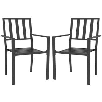 Outsunny Slatted Design Patio Dining Chairs, Set of 2 Stackable Garden Chairs, Black