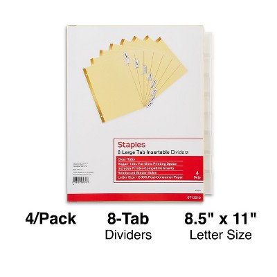 Staples Big Tab Blank Paper Dividers 8-Tab Clear 4/Pack (13516/14482) 431424