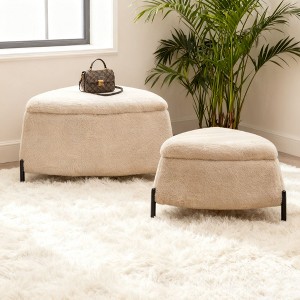 Homy Casa Round Storage Ottoman and Footstool Set with Metal Legs,  Light Camel - 1 of 4