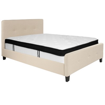 Emma and Oliver Button Tufted Upholstered Platform Bed and Memory Foam Pocket Spring Mattress
