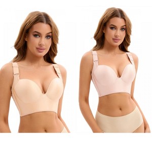 INSPIRE CHIC 2 Pcs Women's Wirefree Convertible Tummy Control 6 Hooks Push Up Bras - 1 of 4