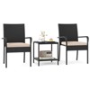Costway 3 PCS Patio Furniture Set with 2-Tier Table Tempered Glass Tabletop & Soft Cushions White/Black/Brown - 2 of 4