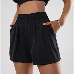 Womens Athletic Shorts Work Out Short with Linner High Waist Shirred Shorts with Pocket Tennis Skorts with Bulit-in Shorts - 1 of 4