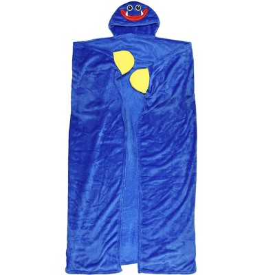 Poppy Playtime Huggy Wuggy Plush Super Soft Game Hooded Blanket Throw with Embroidered Face 50" x 60" Blue