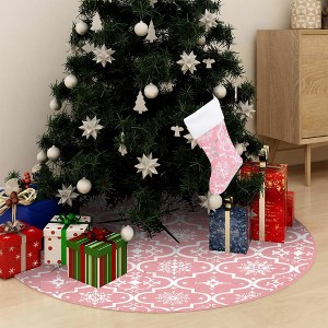 Aghana Digitals Pink 122cm Fabric Christmas Tree Skirt with Snowflake Pattern & Matching Stocking, - 1 of 4