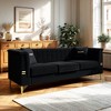 82.67'' Velvet Modern Vertical Channel Tufted Backrest Chesterfield 3-Seater Sofa with Gold Metal Legs and 2 Pillows - 3 of 4